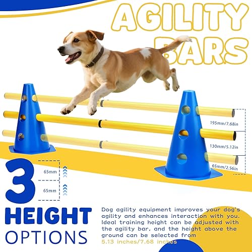 BHHTBB Agility Set Hunde Hürden Steckhürdenset Kinder, Hindernisse für Kinder Hunde Parcour zum Springen, Cavaletti Hund, 8 Kegel 23cm Höhe + 8 Stangen 80cm lang, für Trainingsübungen