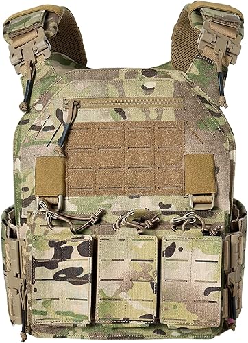 Drlmeio Taktischer Plattenträger 1000D Nylon mit 556 Magazintasche, Taktische Weste, Schnellverschluss-System Airsoft Weste, Verstellbarer MOLLE Platten Träger, Atmungsaktive Paintball Weste