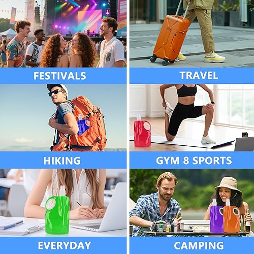 Faltbare Trinkflasche 700ML Trinkflasche Faltbar, 6 Stück Trinkbeutel Festival Wiederverwendbare Wasserbeutel, BPA-Freie Trinkbeutel Faltbare Wasserflasche mit Karabiner für Wander, Backpacking