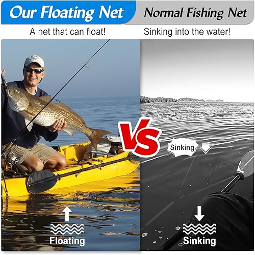 Goture Schwimmendes Fischernetz, Fischernetz mit integrierter Längenskala, Aluminium-Teleskopgriff, Gumminetz, faltbares Fischernetz, einziehbares Fischernetz zum Barschangeln