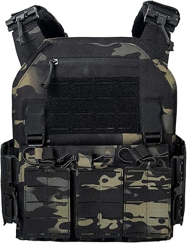 Drlmeio Taktischer Plattenträger 1000D Nylon mit 556 Magazintasche, Taktische Weste, Schnellverschluss-System Airsoft Weste, Verstellbarer MOLLE Platten Träger, Atmungsaktive Paintball Weste