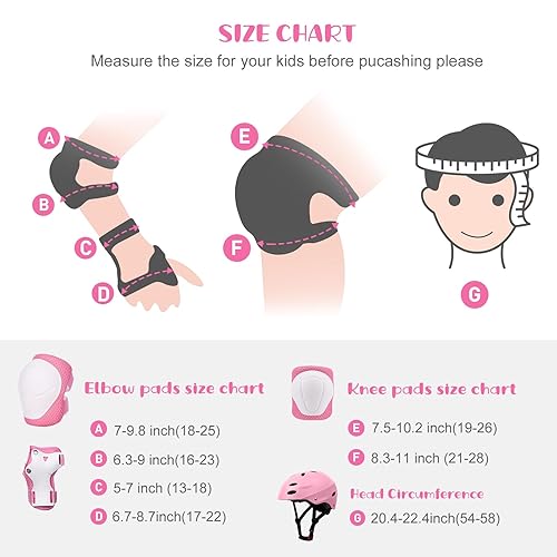 SAMIT Knieschoner Kinder 7 in 1 Set mit Skaterhelm, Inliner Schützer für Kinder Verstellbare Kinder Schutzausrüstung Set (5-12 Jahre) für Skateboard Rollschuhe Scooter Sport Hellrosa+Grau