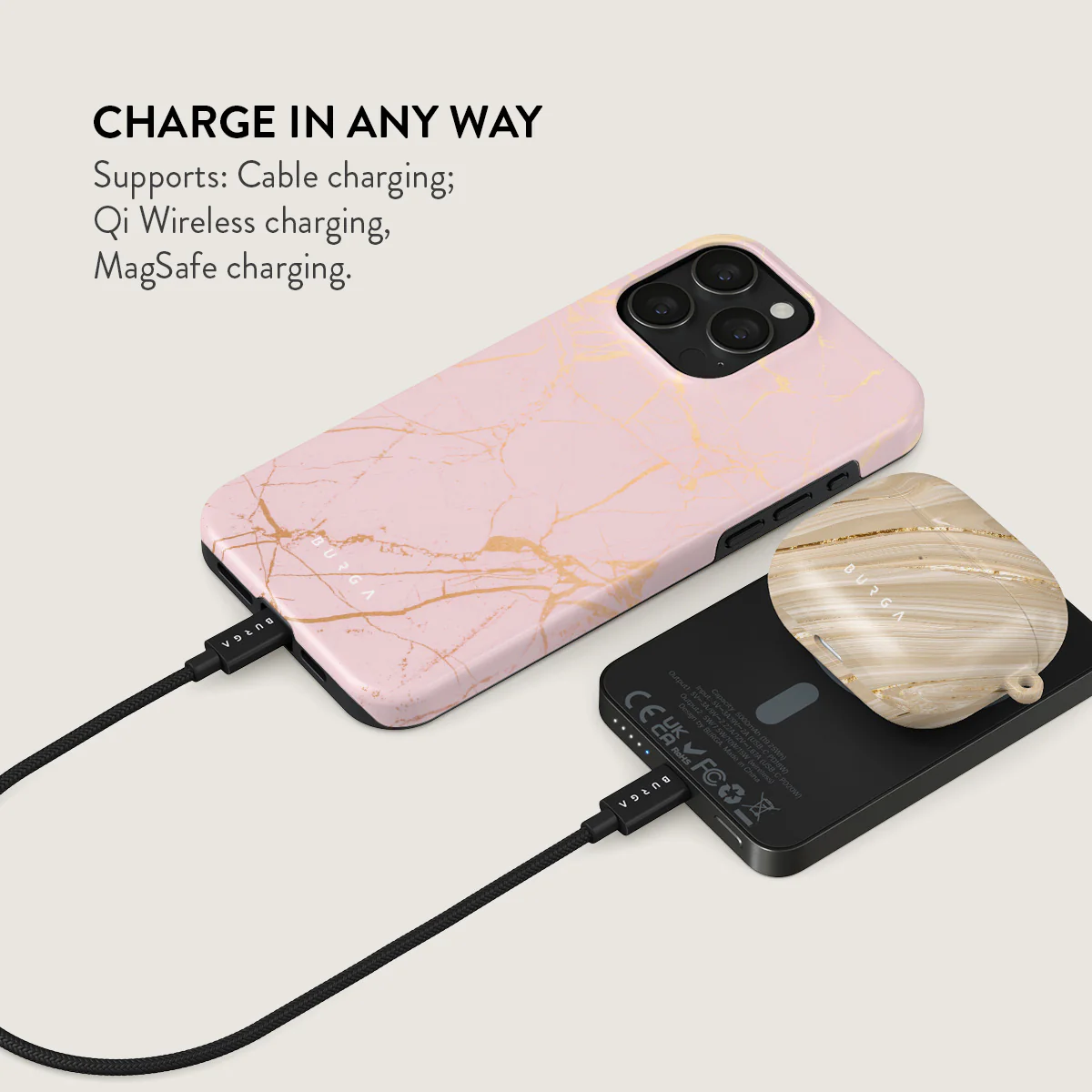 Peachy Gold - Pink Marble Magnetic Power Bank
