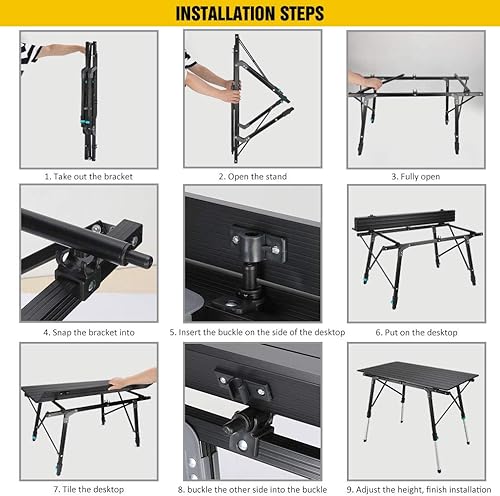 Synlyn Tragbar Campingtisch Klapptisch 90 x 52 x (45-67) cm Aluminium Camping Tisch Falttisch Reisetisch für Camping Outdoor Picknick BBQ Wandern Reise Angeln - Silber, Schwarz