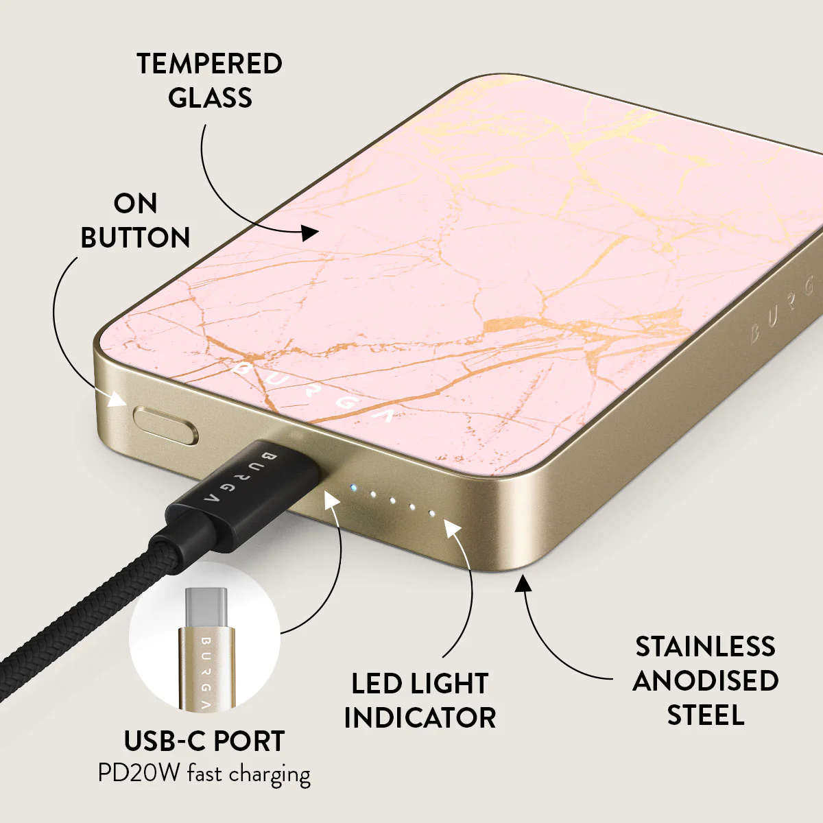 Peachy Gold - Pink Marble Magnetic Power Bank