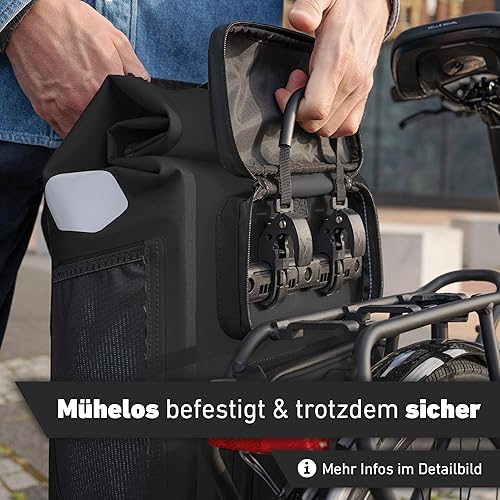 Valkental® UrbanX 2in1 Fahrradtasche & Rucksack kombiniert [28L Volumen] wasserdichte Gepäckträgertasche mit abschließbarer Befestigung – Elegante Radtasche & stylischer Rucksack – Geprüfte Qualität