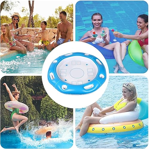 Uonguon Schwimmender Spieltisch, aufblasbare Schwimmstange, 100 x 100 cm, faltbarer Billardtisch mit Getränkehaltern, Schwimmschwimmer für , See, Kreuzfahrt, Camping und Reisen