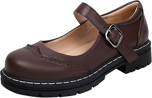 Damen Mary Jane Schuhe Plateau Freizeitschuhe Damen Leder Komfortschuhe Elegant Walkingschuhe Mit Schnallen Halbschuhe Mit Absatz Einfarbig Loafers Fitnessschuhe Lederschuhe Casual Damenschuhe