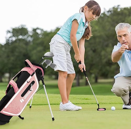 LIFEZEAL Komplettes Golfschläger-Set für Kinder, Golftasche mit 4 Golfschlägern, Tragbares Golfbag mit Stauraum, Trolleybag Junior mit Schultergurten, Ideal für Jungen & Mädchen von 8-10 Jahren