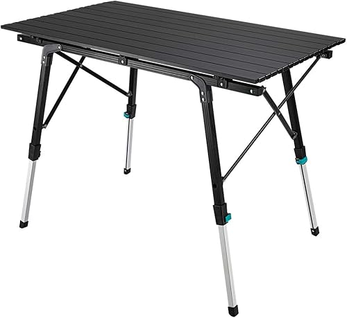 Synlyn Tragbar Campingtisch Klapptisch 90 x 52 x (45-67) cm Aluminium Camping Tisch Falttisch Reisetisch für Camping Outdoor Picknick BBQ Wandern Reise Angeln - Silber, Schwarz