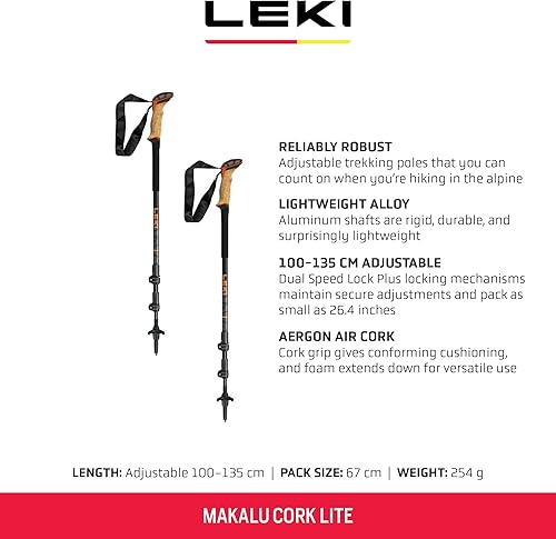 Leki Makalu Cork Lite Aluminium verstellbare leichte Wanderstöcke für Trekking und Wandern