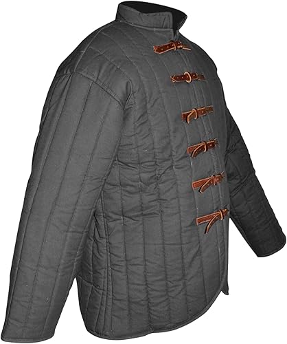 SAY Mittelalter Gambeson mit Lederschnallen – Schwarz