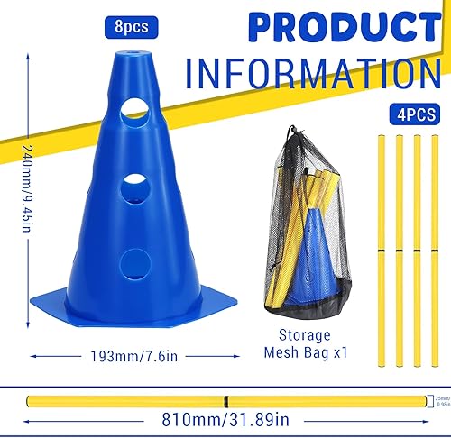 BHHTBB Agility Set Hunde Hürden Steckhürdenset Kinder, Hindernisse für Kinder Hunde Parcour zum Springen, Cavaletti Hund, 8 Kegel 23cm Höhe + 8 Stangen 80cm lang, für Trainingsübungen