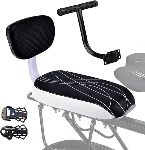 Sicherheits Fahrrad Rücksitz Zubehörsatz mit Rückenlehne, Fahrrad Rücksitz Kissen, Hinteres Sitzkissen Armlehne Fußstütze Set für Mädchen/Jungen/Kinder