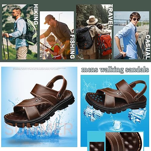 LTHTX Herren-Sandalen aus Leder, bequem, atmungsaktiv, Sport-Sandalen, offene Zehen, Urlaub, Strand, Hausschuhe für den Sommer