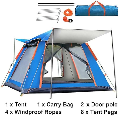 Gziztx Camping Zelt 4-6 Personen Pop Up Zelt Wurfzelt mit 2 Türen und 2 Fenstern, Wasserdicht, Sonnenschutz, Einfach Aufzubauen, für Reisen im Freien, Wandern, Strand, Angeln (240 * 240 * 154CM Blau)