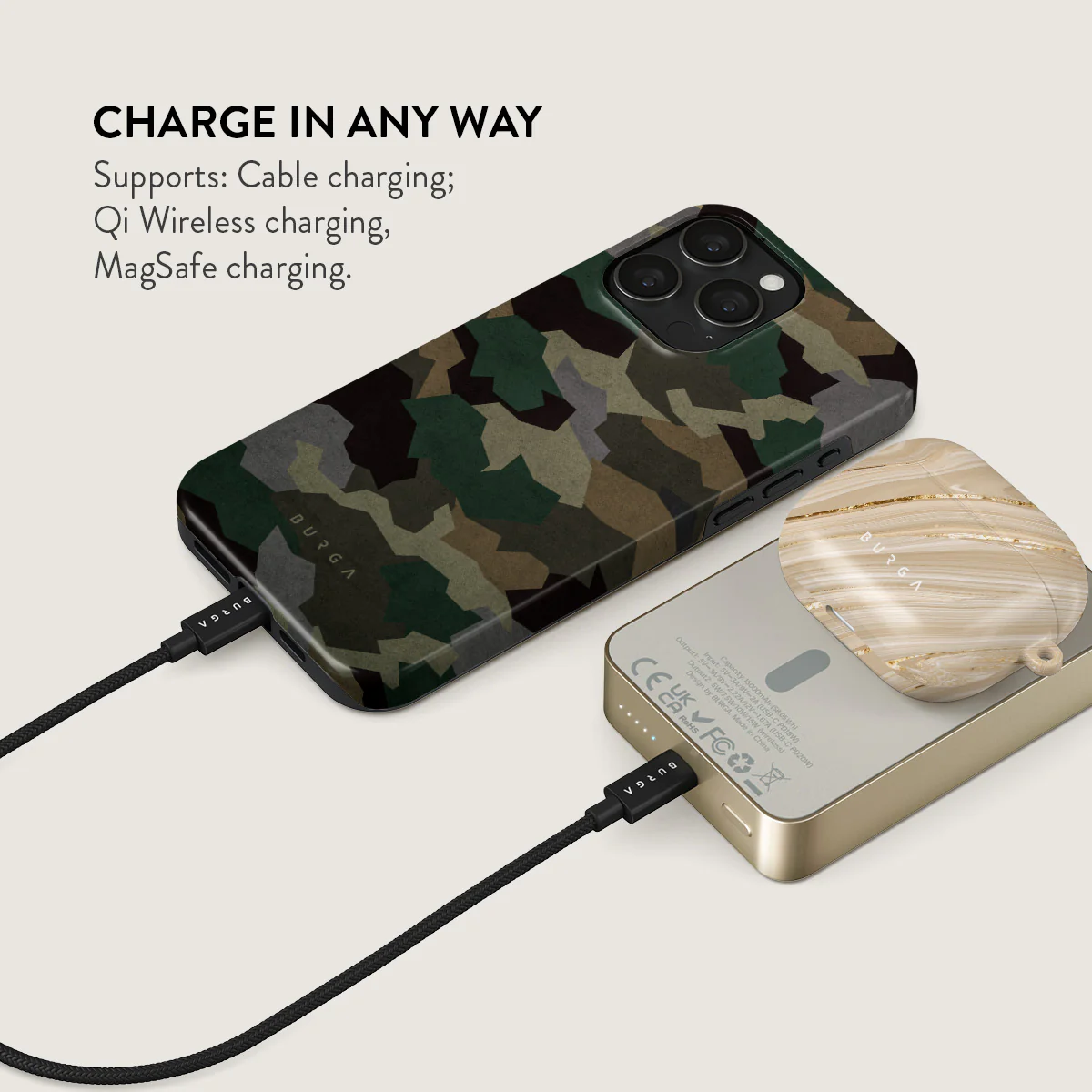 Tropical Green Camo - Magnetic Power Bank