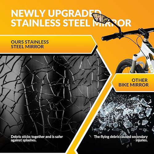 ROCKBROS Fahrradspiegel Rückspiegel HD Edelstahl Spiegel Generation Spiegelfläche Fahrrad Spiegel für Lenker 21-26mm, 360 ° Verstellbarer Universal Sicherer Rückspiegel für Mountainbike, Rennräder