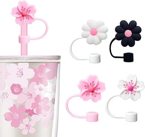 BUOKSLLY Straw Cover for Stanley Cup, Pack of 4 Stanley Straw Covers, Accessories for Stanley Cup 40 oz 30 oz Tumbler with Handle, Silicone Straw Cover（Weiß, Rosa, Schwarz）