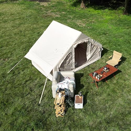 Gegtuon Zelt 4 Personen, Aufblasbares Zelt, Zelte mit Dachfenster Fliegengitter und Luftpumpe für Camping, Zelte Wasserdicht Familienzelt mit Kaminöffnung, 300x210x200 cm, Oxford+PVC