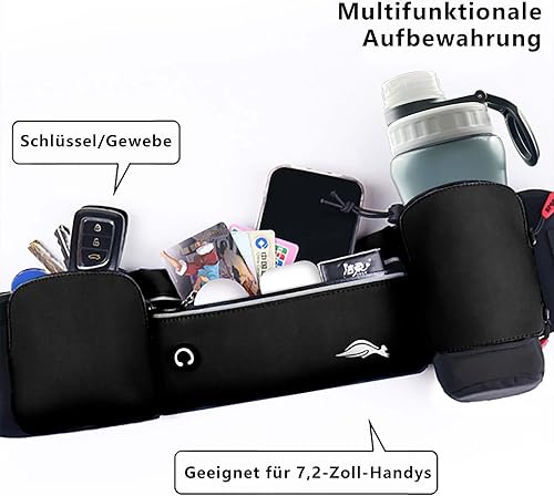 ESTRITH Laufgürtel mit Trinkflasche Groß, Trinkgürtel wasserdichter Flaschenhalter Gürtel für Hand, joggen, Sport, mit reflektierenden Streifen, Schwarz