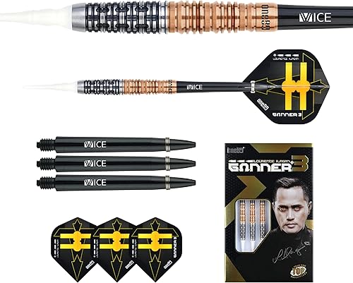 ONE80 Soft Dart Lourence Ilagan The Gunner 3 VHD 90% Tungsten Softtip Dart Softdart Dartpfeile Set mit Schäften und Flights Hochwertige Tungsten Softdarts