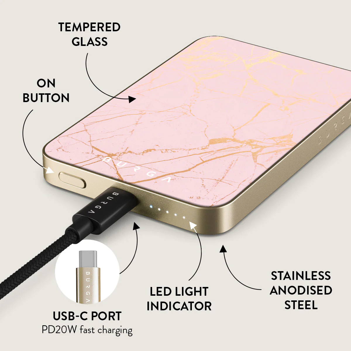 Peachy Gold - Pink Marble Magnetic Power Bank