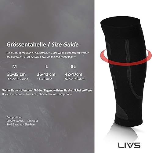 LIVS Waden-Sleeves Geruchsminimierend (1 Paar) - Stützstrümpfe ohne fuß für Damen & Herren - Sport Wadenstulpen, Calf Compression