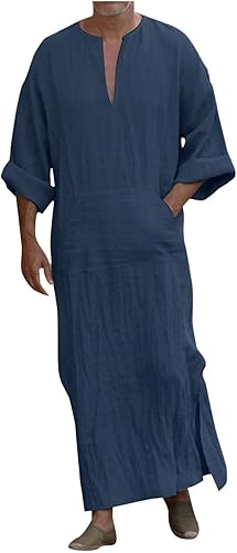 Caxndycing Kaftan Herren Jalabiya Herren Baumwolle Stehkragen Robe Arabische Kleidung Lang Muslimische Kleider Thobe Hemden Gebetskleidung für Männer Muslim Abaya Muslim Tunika