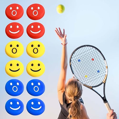SNONESIY 12 Stück Tennis Dämpfer Lustig,Tennis-Vibrationsdämpfer,Tennis Zubehör,Elastisches Silikonmaterial,Interessantes Ausdrucksdesign,Effektive Stoßdämpfung,Geeignet für Tennisschläger