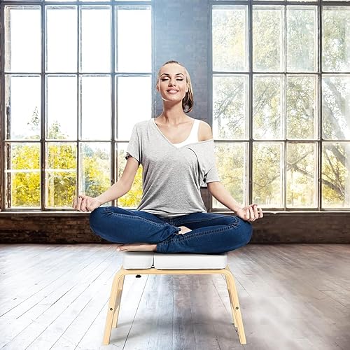 Eumatenova Yoga Kopfstandhocker，Kopfstandhocker，Kopfstandstuhl für Gleichgewichtstraining, Inversion Stool w/Solid Wood Frame & Detachable PU Auflagen
