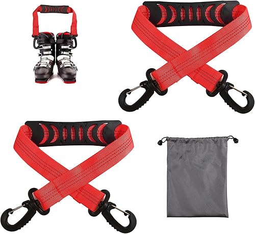 lasuroa 2stk Skischuh-Tragegurte mit Aufbewahrungstasche, Tragbare Ski-Tragegurte Rucksackgurte Ski-Schulterschlinge Skitasche Schultergurt Skate-Leine Rollschuh-Leine Ski-Zubehör