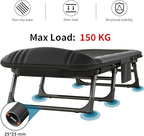 T-ZBDZ Feldbett Klappbar, Campingbett Faltbar mit Matratze, Campingliege Liegestuhl mit Tragetasche, 6-Fach Verstellbar, Klappbett Camping für Outdoor Reisen Garten Balkon Büro, Schwarz