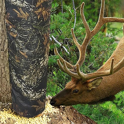 Hirsch Fütterung Tasche, Tragbare Schwerkraft Hirsche Futterautomat Camouflage Jagd Futterspender mit Verstellbaren Riemen zur Befestigung am Baum, Wetterfestes Oxford-Gewebe-2pcs