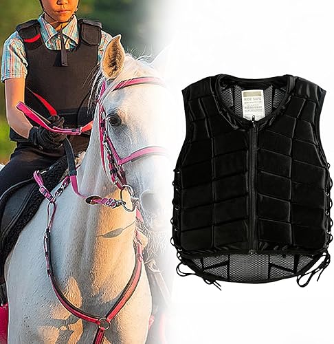 Harilla Reitweste, Stoßdämpfungsschutz, Verstellbarer Riemen, Weste, Schutzweste für Kinder (schwarz)