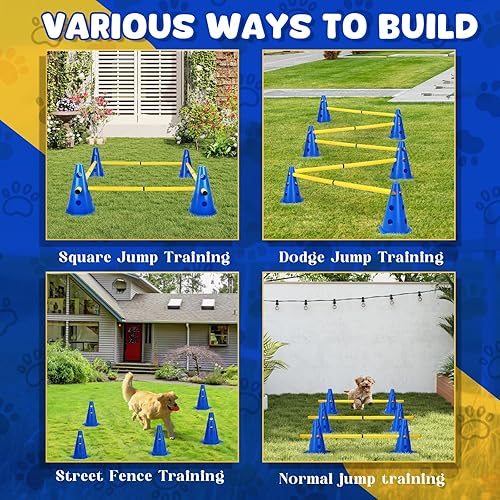 BHHTBB Agility Set Hunde Hürden Steckhürdenset Kinder, Hindernisse für Kinder Hunde Parcour zum Springen, Cavaletti Hund, 8 Kegel 23cm Höhe + 8 Stangen 80cm lang, für Trainingsübungen