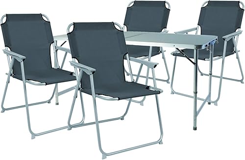 Mojawo 5-teiliges Campingmöbel Set Alu 120x60x58/70cm 1x XXL Campingtisch mit Tragegriff + 4 Campingstühle Anthrazit Stoff Oxfort