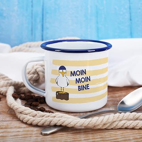 Herz & Heim® Maritime Emaille Tasse mit Namen - Moin Moin