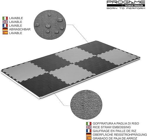 PROGAME Tatami Matte 3,5 cm Kit 8 Stück GYM-HOME Schwarz/Grau 50x50 cm Tatami Puzzle Tatamimatte