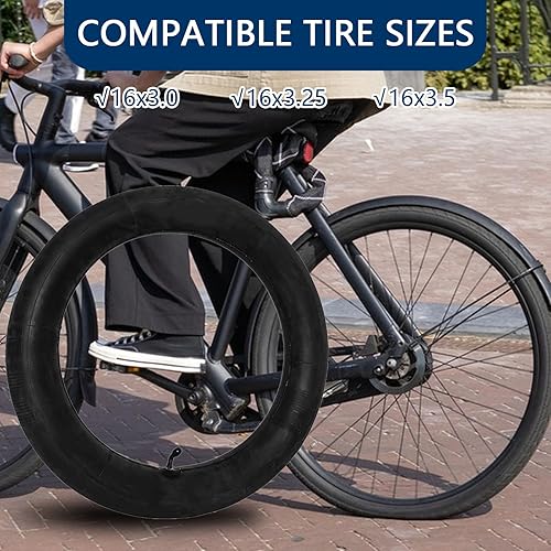 16 x 3,0 Fahrradschlauch-Ersatz, 16 Zoll Fahrradreifen Ersatz, kompatibel mit 16 x 3,0 16 x 3,25 16 x 3,5 Innenschläuche, für E-Bikes, Elektroroller, Mopeds [verdickt] (2 Stück)