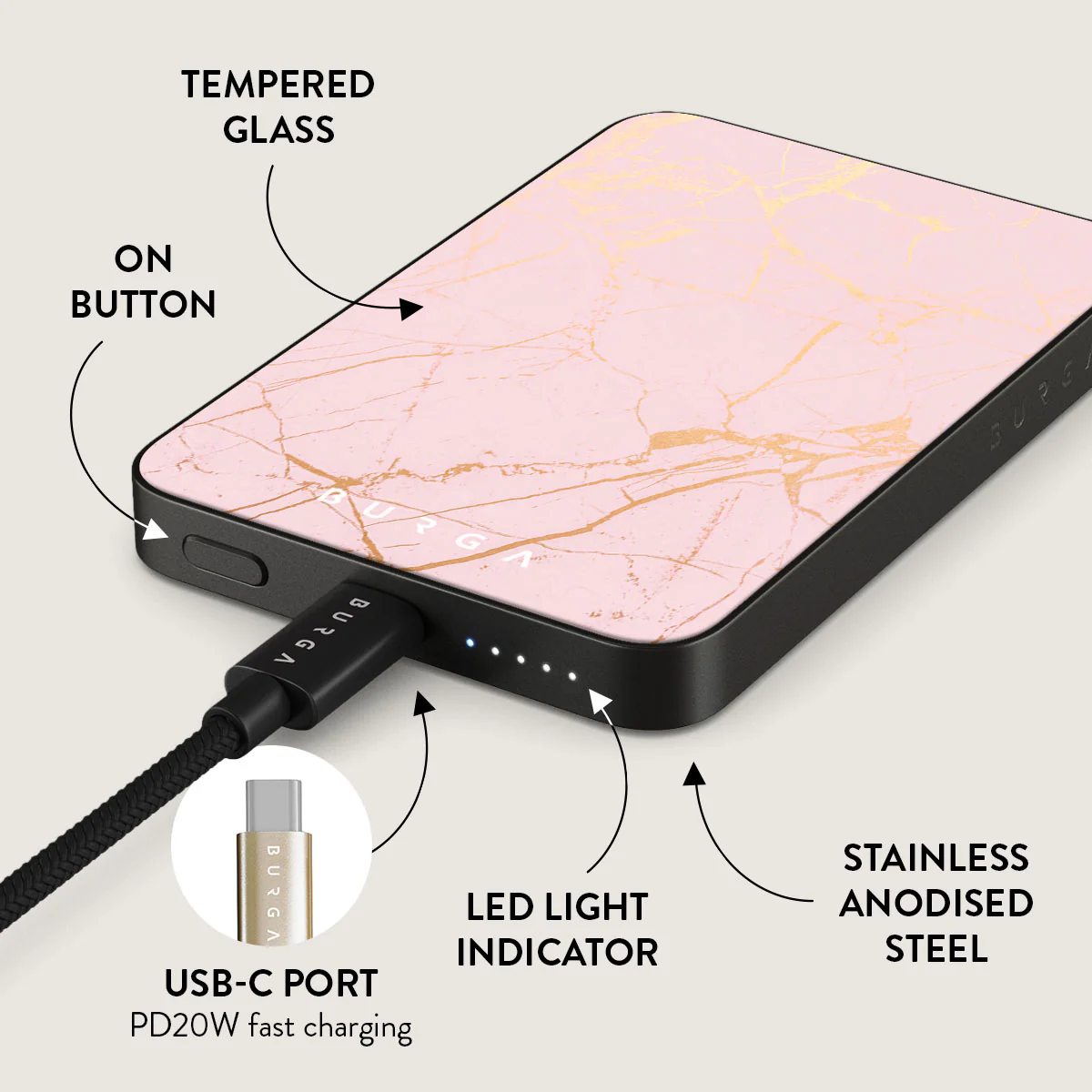 Peachy Gold - Pink Marble Magnetic Power Bank