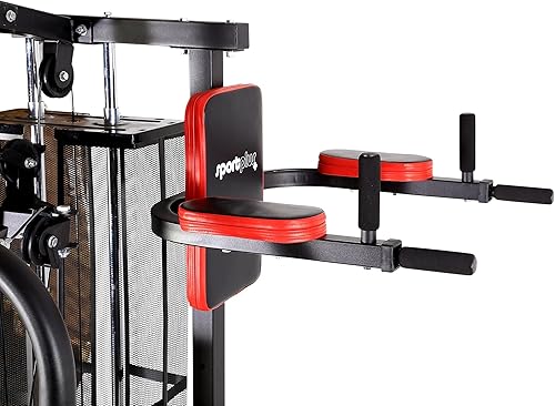 SportPlus Kraftstation, Multifunktionale Fitnessstation inkl. Gewichte, verstellbare Sit-Up-Bank, Dip-Station, Liegestützgriffe, SP-HG-015, Black/Sun…