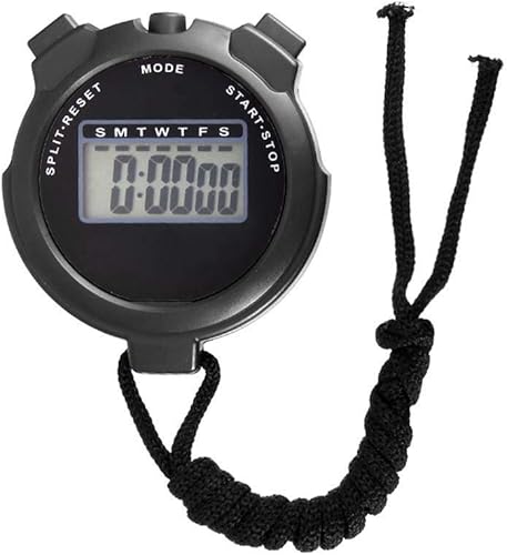 Digitale Stoppuhr, Wasserdicht, Professionell, Leicht, Tragbar, Elektronische Stoppuhr, Digitale Timer-Stoppuhr mit Trageband (Schwarz)