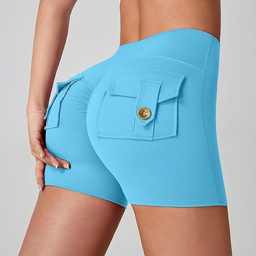 Booty-Shorts für Damen, Scrunch-Workout-Butt-Shorts mit Taschen, hohe Taille, Yoga, kurze Hose, athletisch, Biker-Charm, Fitnesshose