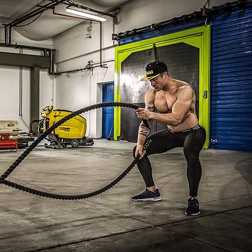 POWRX Battle Rope mit Überzug I Ø 38 oder 50 mm I Trainingsseil Sportseil Schlagseil Tau Seil für Fitness Kraft Training I versch. Länge I Wandhalterung optional (50 mm, 12 m)