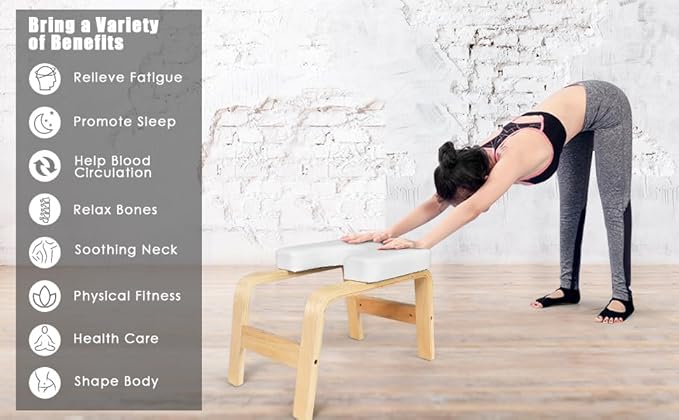 Eumatenova Yoga Kopfstandhocker，Kopfstandhocker，Kopfstandstuhl für Gleichgewichtstraining, Inversion Stool w/Solid Wood Frame & Detachable PU Auflagen