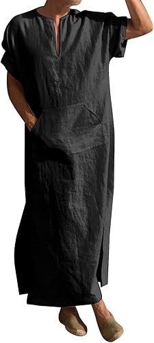 Caxndycing Kaftan Herren Jalabiya Herren Baumwolle Stehkragen Robe Arabische Kleidung Lang Muslimische Kleider Thobe Hemden Gebetskleidung für Männer Muslim Abaya Muslim Tunika