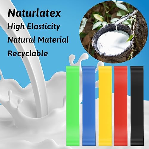 5 Stück Fitnessbänder, Fitnessband, Naturlatex Fitnessband, Widerstandsbänder, Naturlatex Resistance Bands Gymnastikbänder für Muskelaufbau Pilates Yoga und Fitness, Mit Aufbewahrungstasche