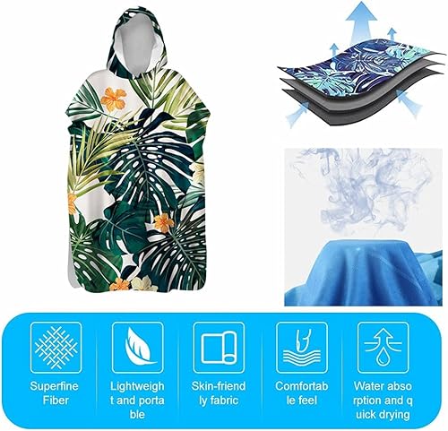 FANSU Badeponcho Strandtuch Mikrofaser Schnelltrockend Bademantel Poncho mit Kapuzen Duschtuch Handtuch Schwimmen Surfing Strand Tauchen für Damen Herren