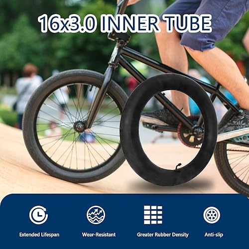 16 x 3,0 Fahrradschlauch-Ersatz, 16 Zoll Fahrradreifen Ersatz, kompatibel mit 16 x 3,0 16 x 3,25 16 x 3,5 Innenschläuche, für E-Bikes, Elektroroller, Mopeds [verdickt] (2 Stück)